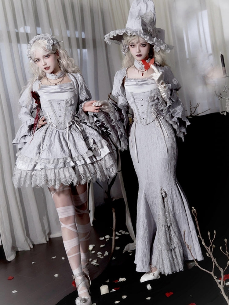 Gothic Witch Shiny Gray Dress WIT0246