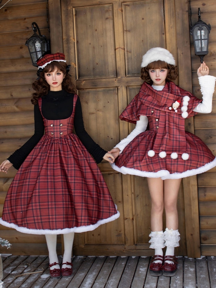 Long and Short Fishbone Red Checkered Dress WIT0258