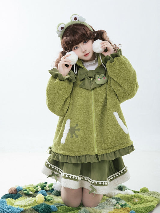 Fleece Frog Short Coat & Skirt WIT0256