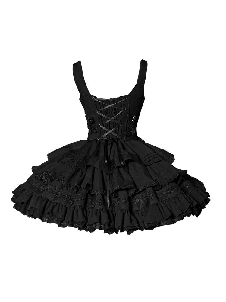 Back Lace-up Suspender Frill Dress CAT0003